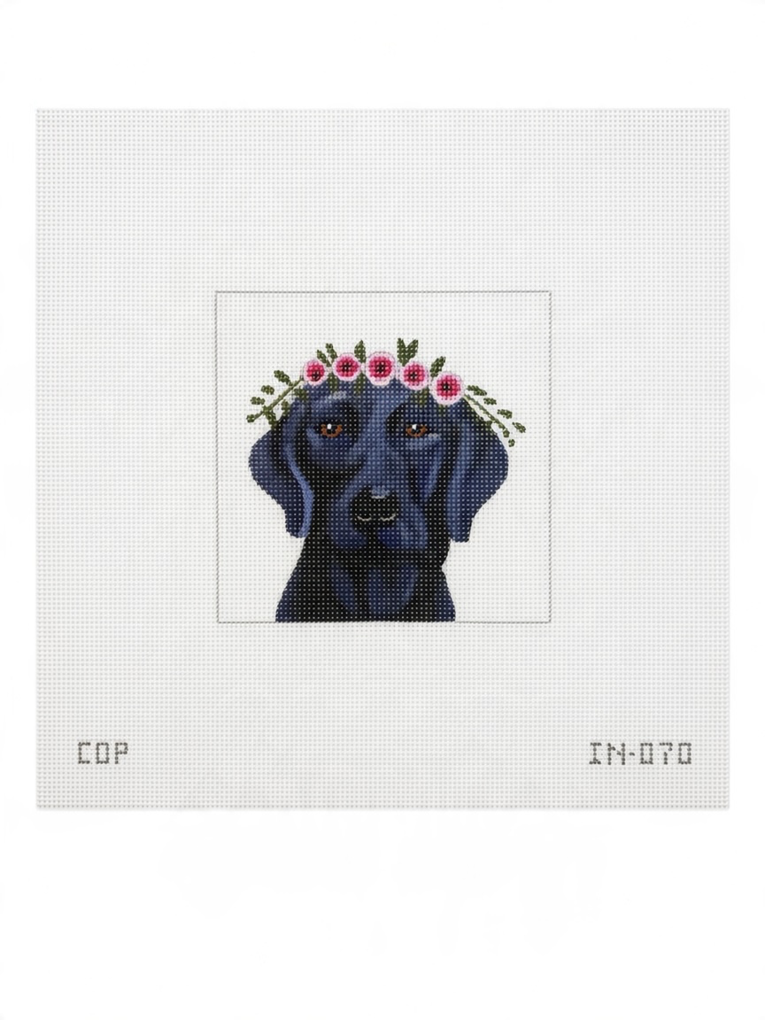 Black Lab with Floral Crown
