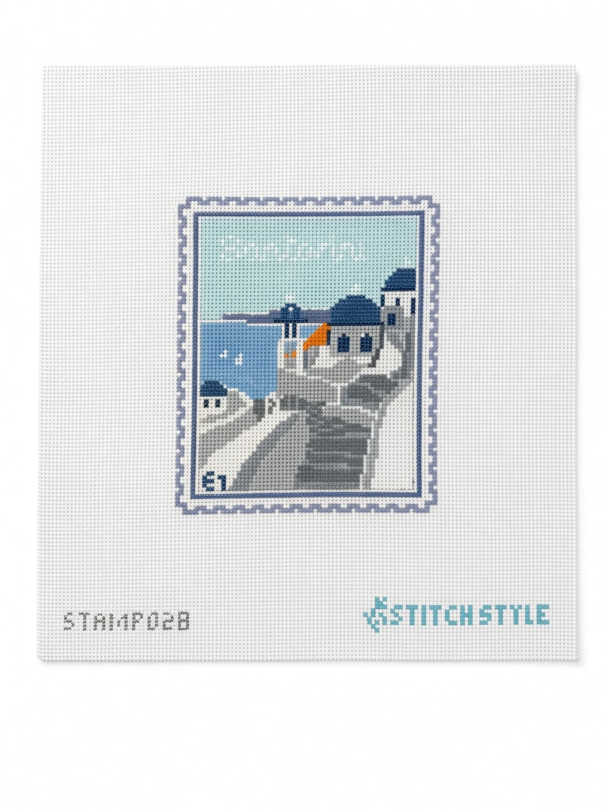 Santorini Travel Stamp