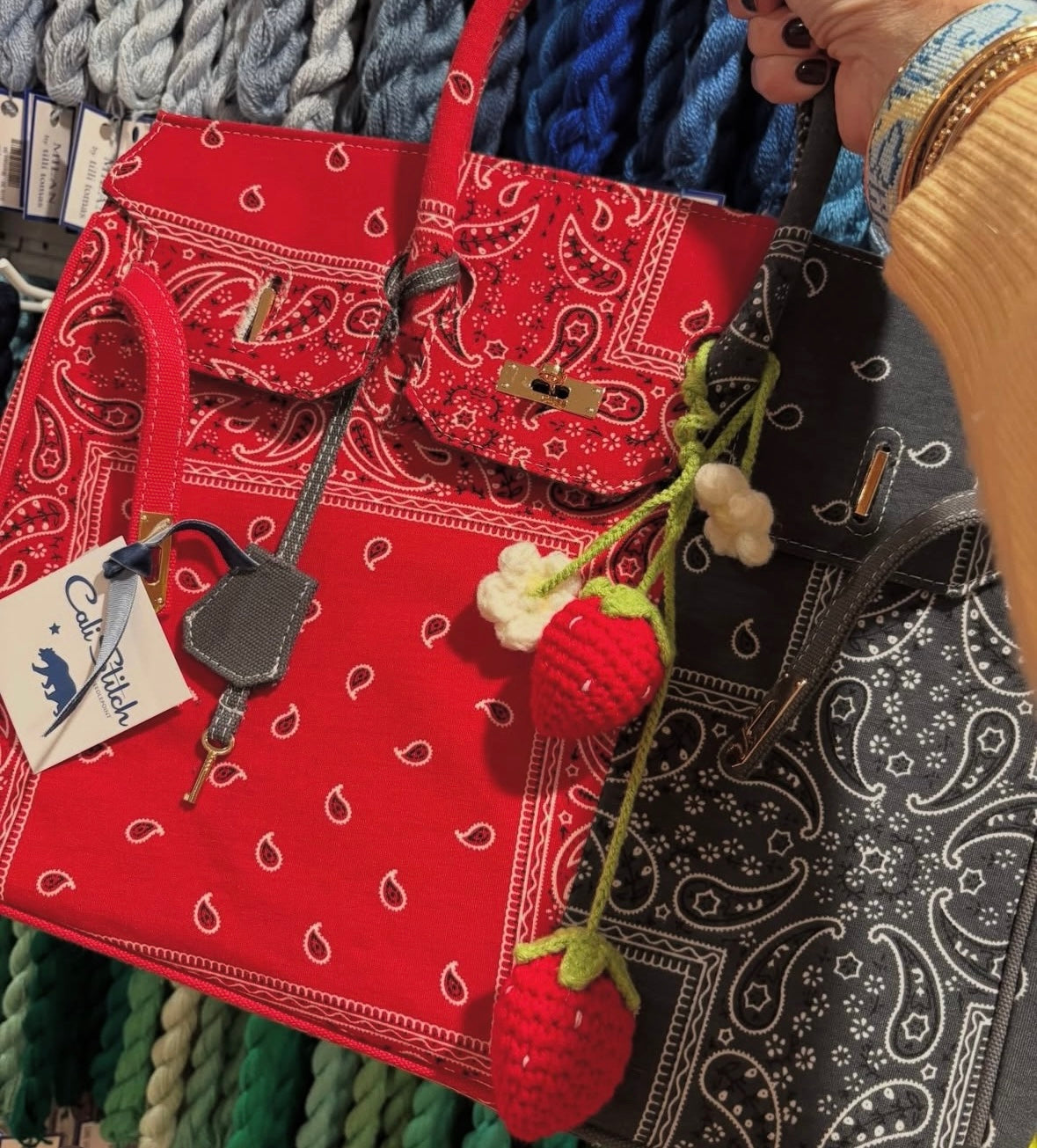 Le Stitch Signature Tote Scarlet and Gunmetal