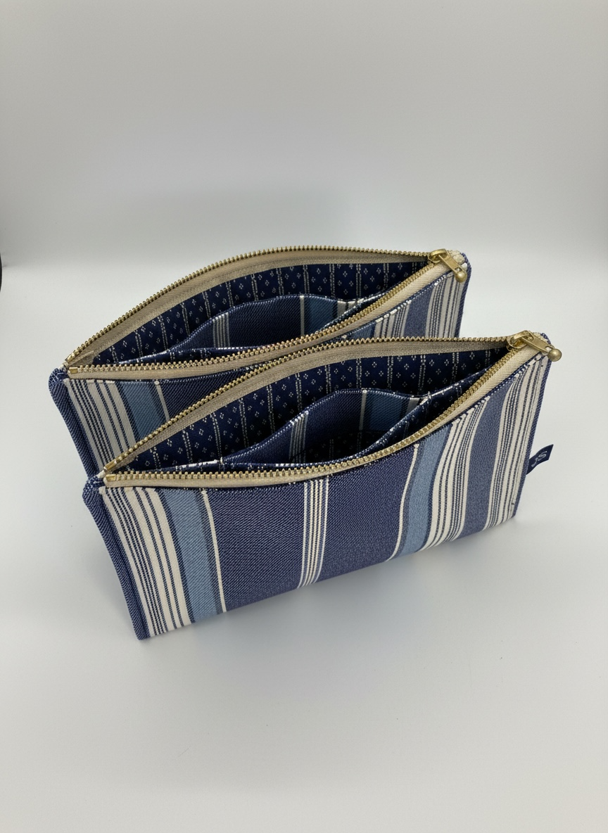Hand Sewn project Bag - Blue and White Stripe