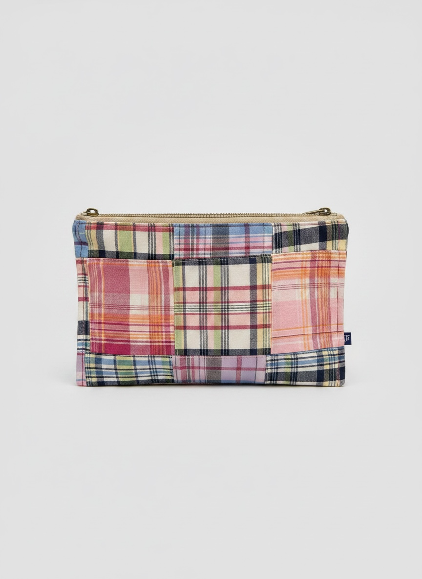 Hand Sewn project Bag - Madras, Pastel