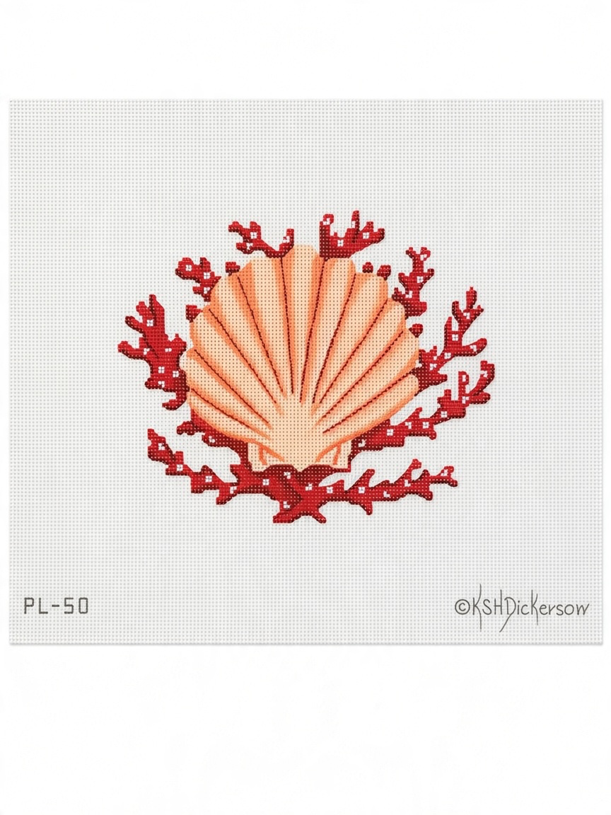 Scallop Shell with Coral
