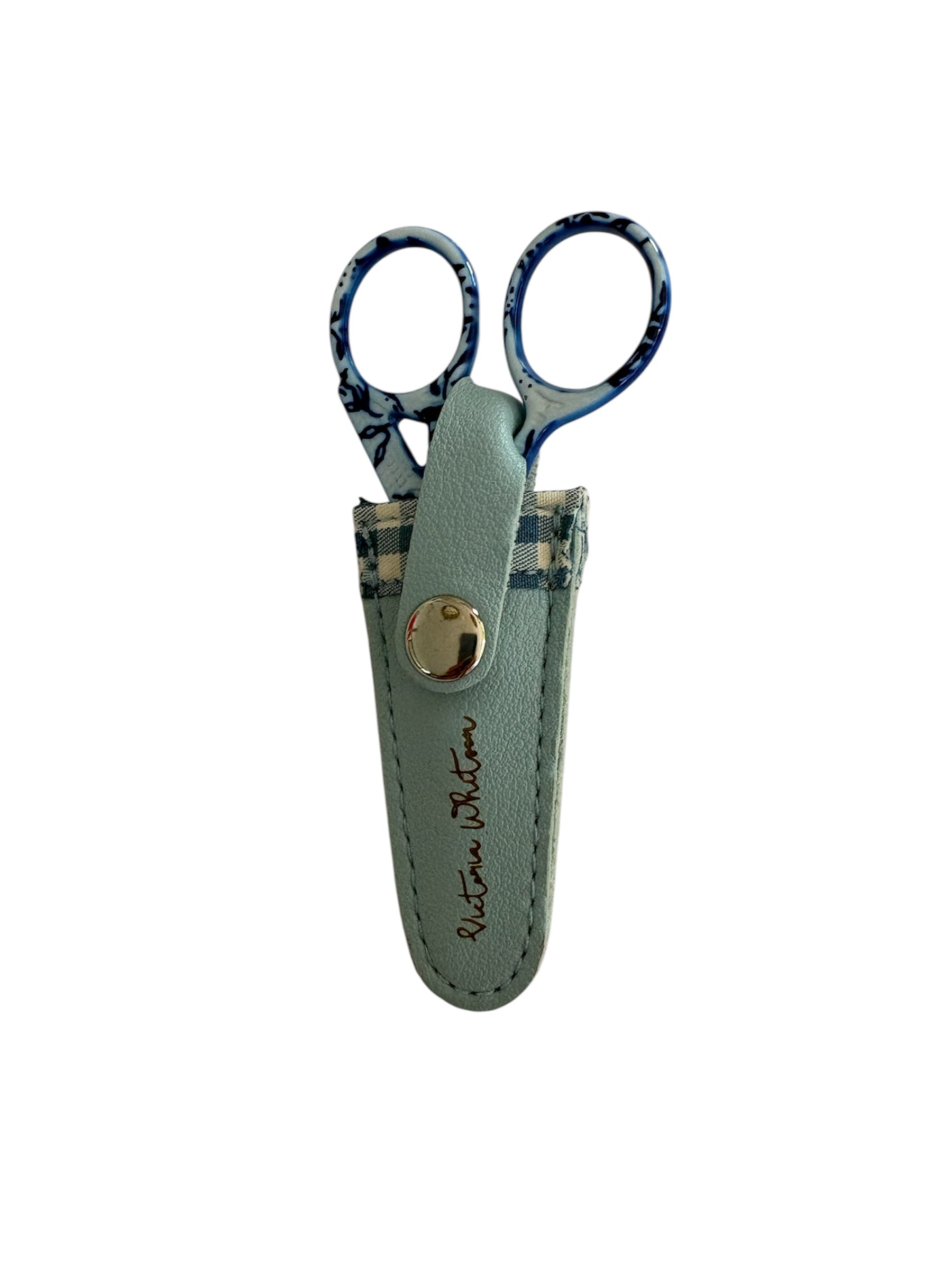 3.5” Scissors: Blue Toile with Blue Gingham Lined Sheath