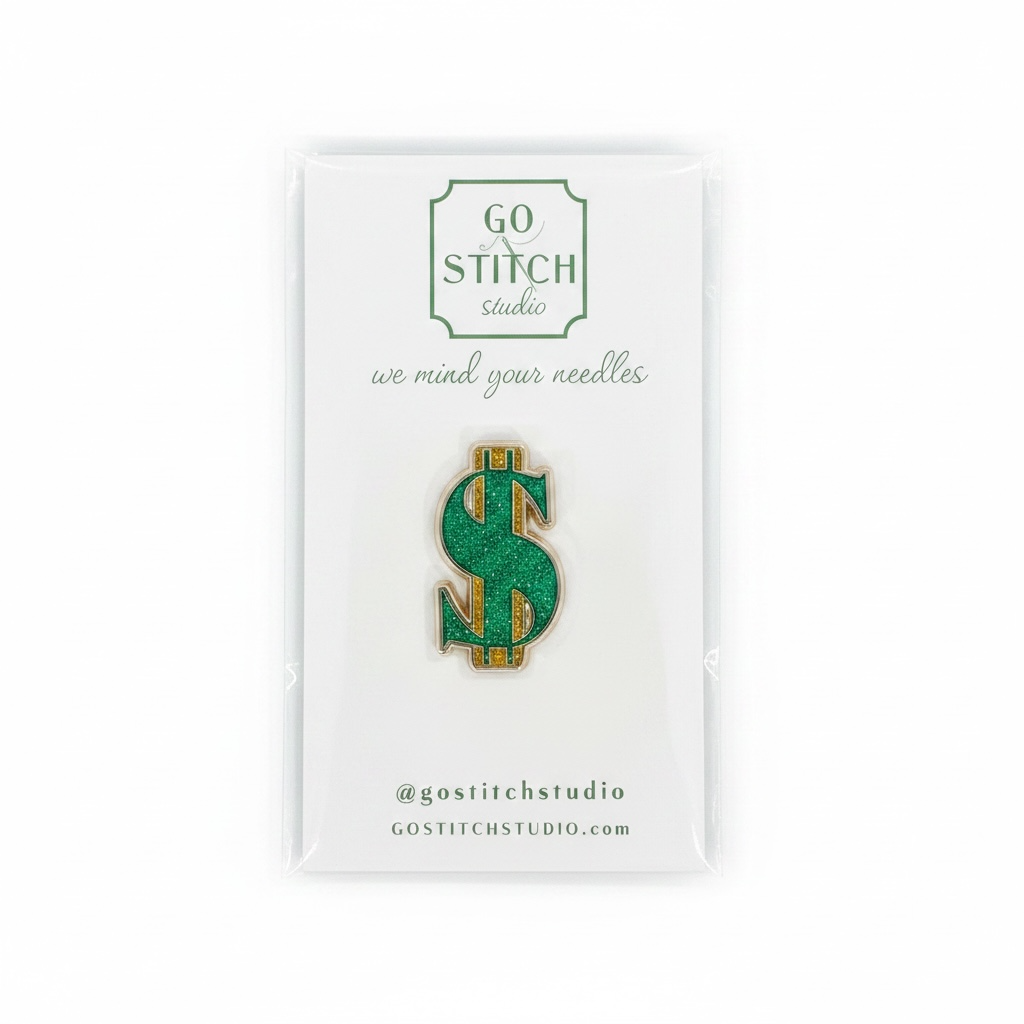 Green & Gold Glitter Dollar Sign Needleminder