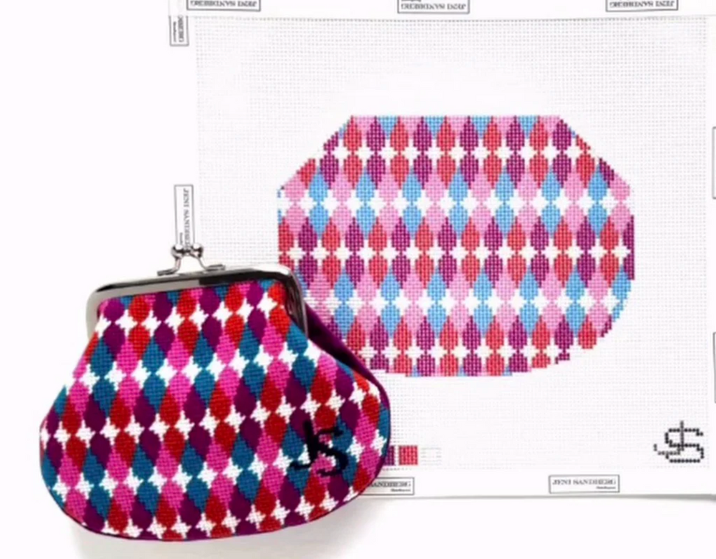 Multi Diamond Kiss Lock Bag - Pink Blue