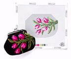 Tulips Kiss Lock Bag - Greyscale