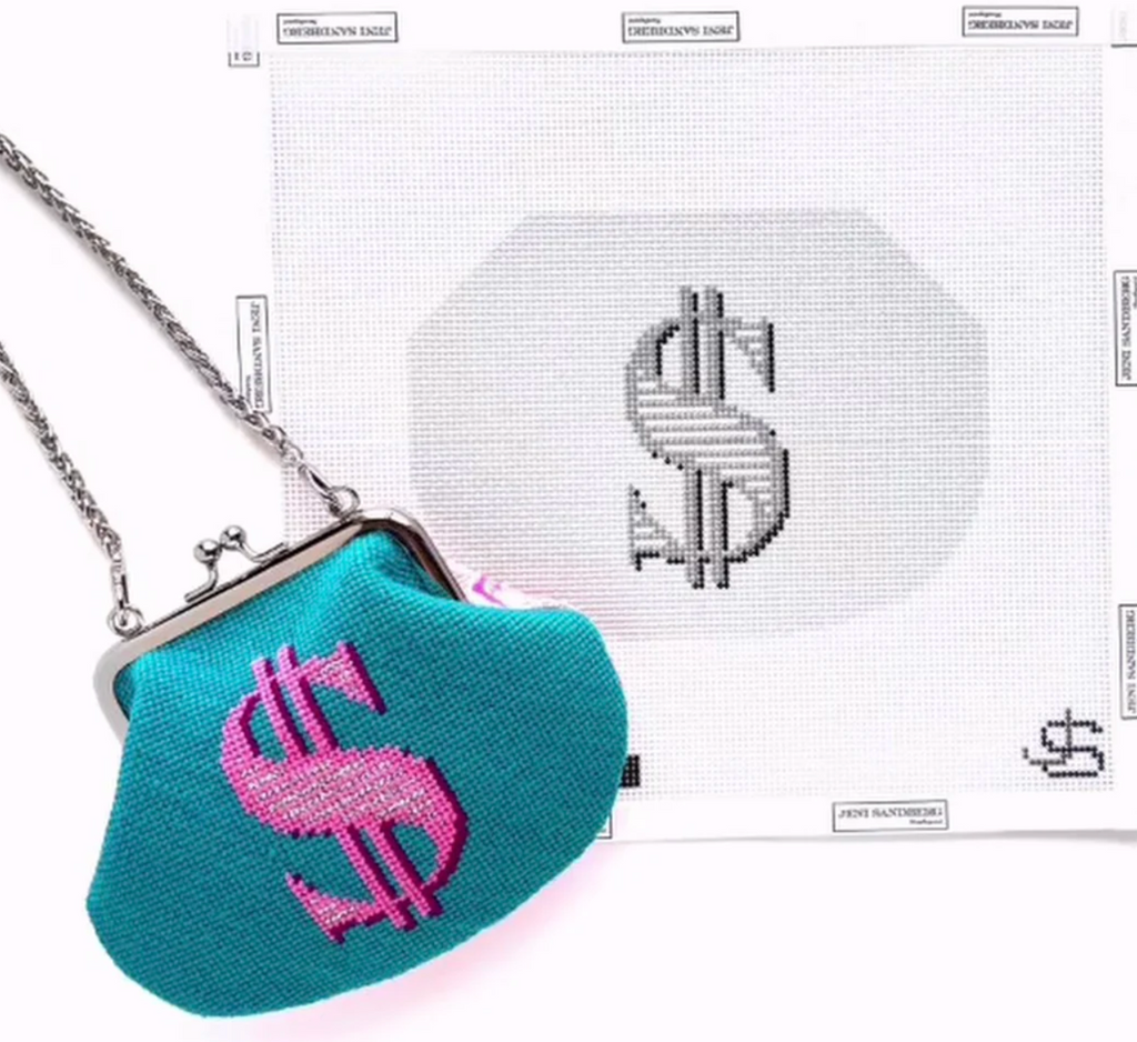 Dollar Sign Kiss Lock Bag - Greyscale