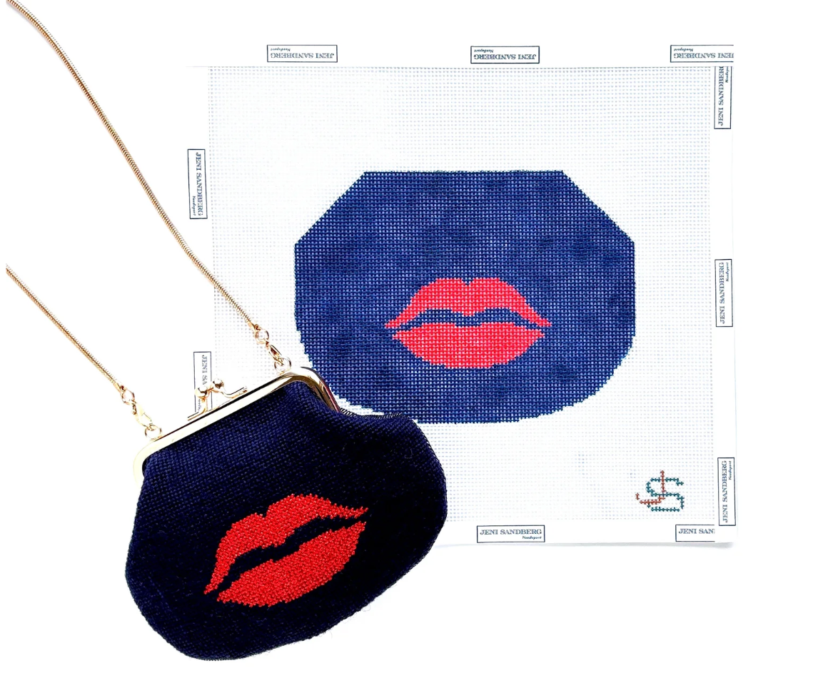Navy Lips Kiss Lock Bag