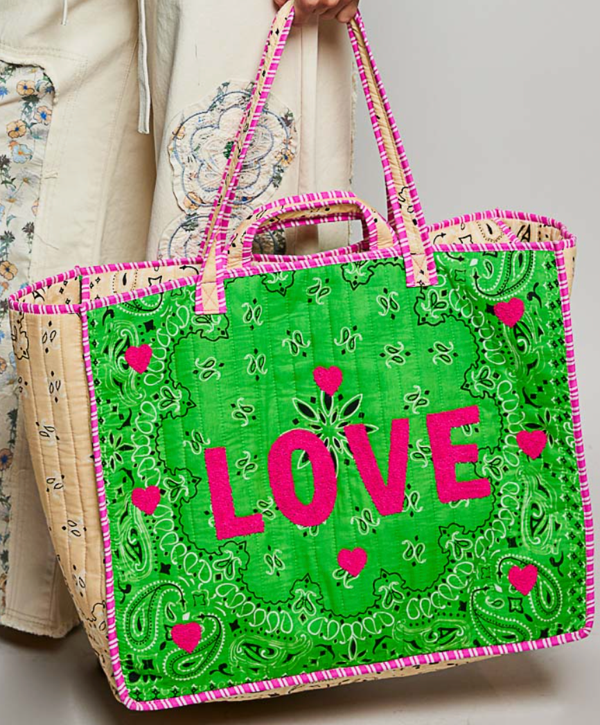 Love Bandana Tote - Green/Yellow