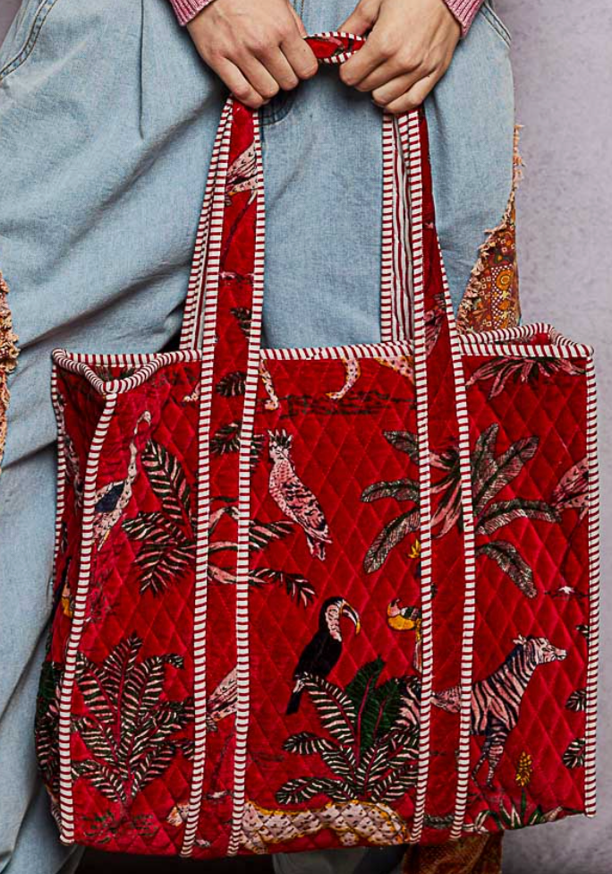 Quilted Large Tote - Red