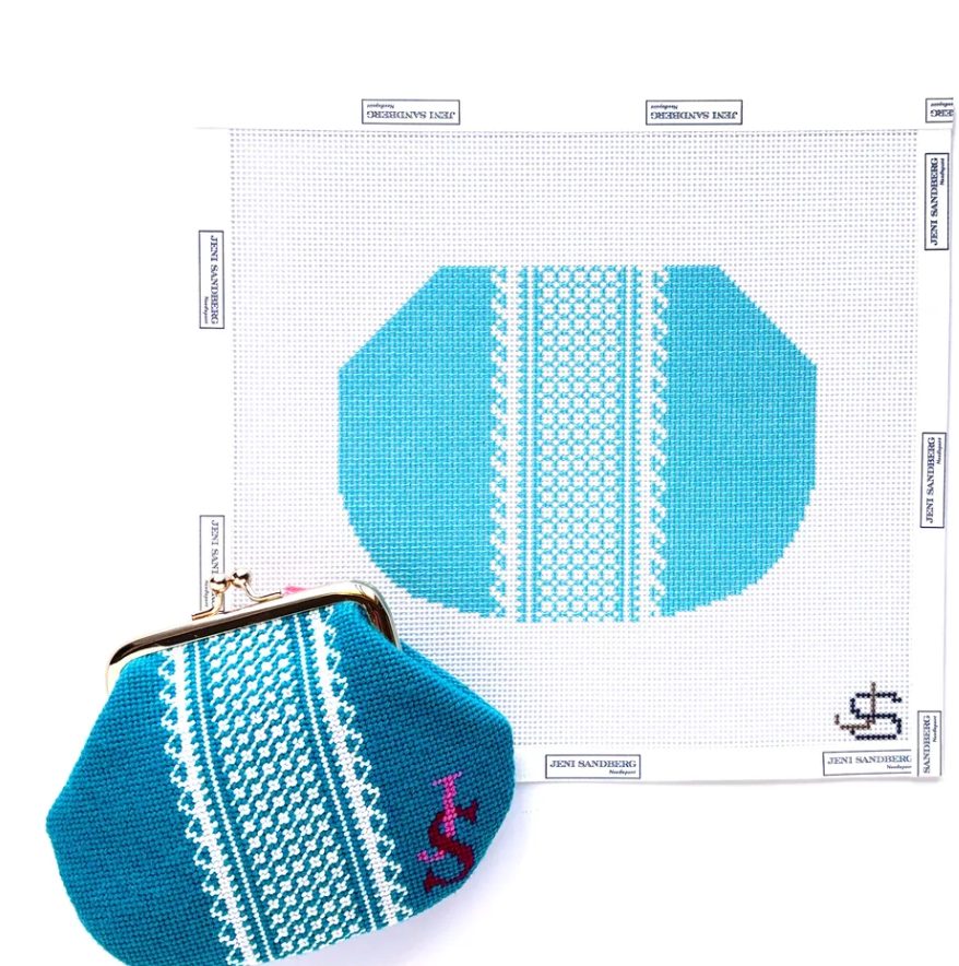 Lace Stripe Kiss Lock Bag - Blue